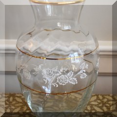 G16. Floral etched glass vase with gold rim - $16 